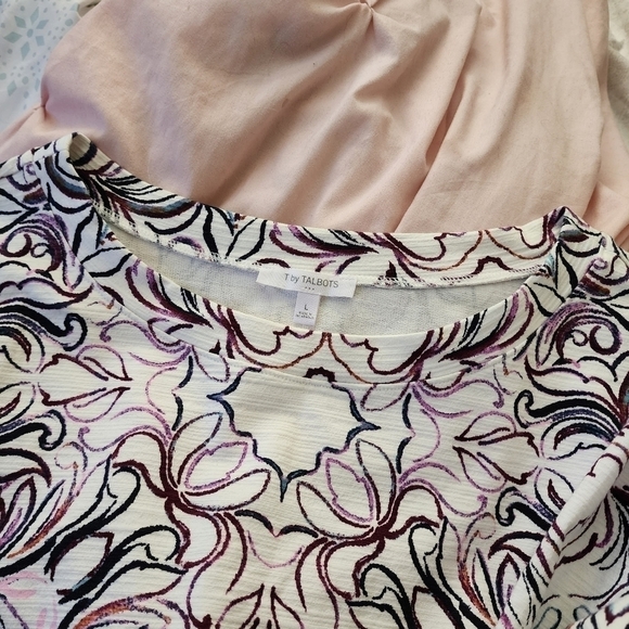 T by Talbots White Multicolored Abstract All-Over Print Women's Large L Top EUC - Picture 6 of 8